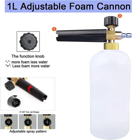 High Pressure Washer Gun Snow Foam Lance 1/4" Quick Connect Soap Foamer Cannon Generator Car Wash Cleaning Bottle 1L 3000PSI