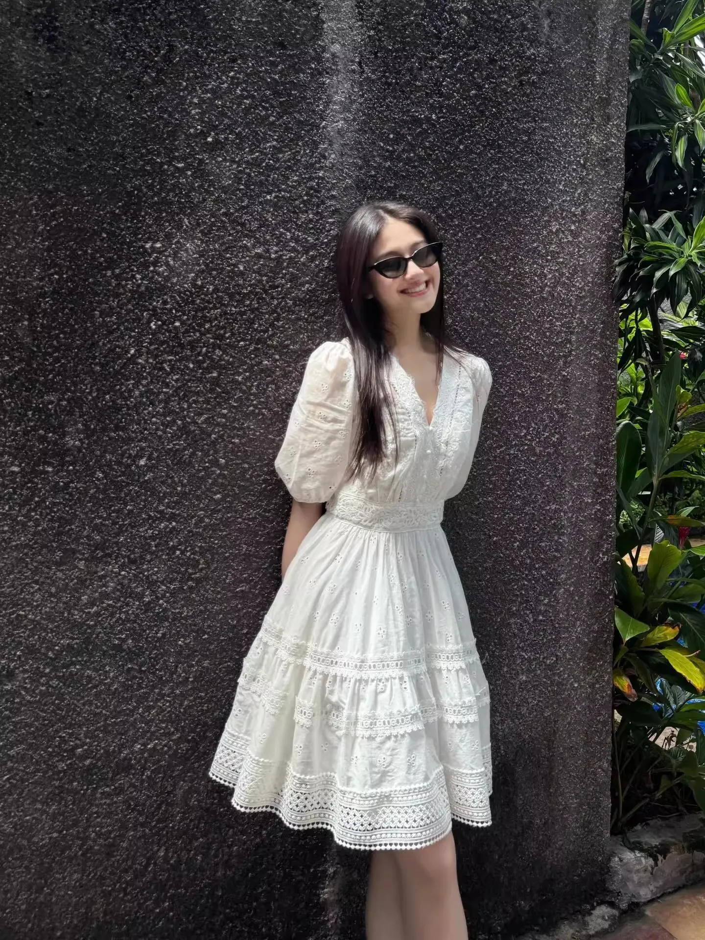 EXJR White Lace Trim A-Line Dress Girls Short Skirt Summer Sweet Style High Waist Bubble Sleeve Pure Color V-Neck Dress
EXJR White Lace Trim A-Line Dress Girls Short Skirt Summer Sweet Style High Waist Bubble Sleeve Pure Color V-Neck Dress