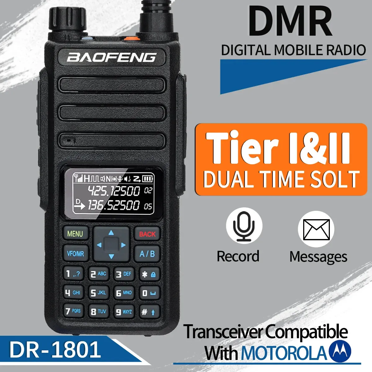 Baofeng DR-1801 DMR Цифровая рация с двумя слотами времени Аналоговый уровень 1 и 2 Двухдиапазонная радиостанция дальнего действия 1024CH DM-1801 Ham Two Way Radio
Baofeng DR-1801 DMR Цифровая рация с двумя слотами времени Аналоговый уровень 1 и 2 Двухдиапазонная радиостанция дальнего действия 1024CH DM-1801 Ham Two Way Radio