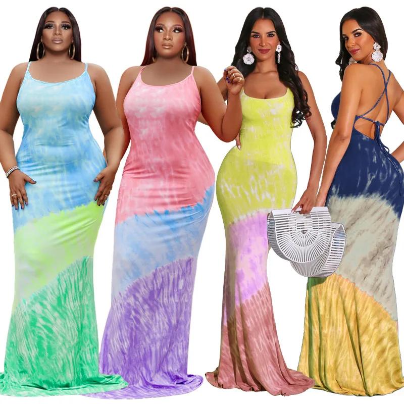 Sling Women's Dress Long Stretch Fabric Tie-Dye Multicolor Back Tie Sexy Backless Dress
Sling Women's Dress Long Stretch Fabric Tie-Dye Multicolor Back Tie Sexy Backless Dress