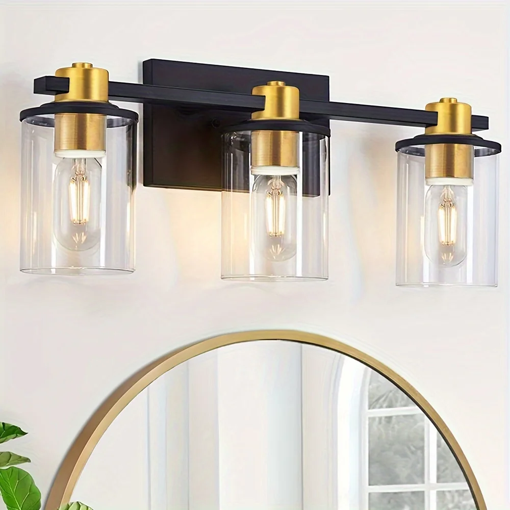 3 Light Black And Golden Bathroom Vanity Light Fixtures Over Mirror, Modern Brass Wall Sconce with Glass Ball Shade, Mid Century Farmhouse Vanity Lighting
3 Light Black And Golden Bathroom Vanity Light Fixtures Over Mirror, Modern Brass Wall Sconce with Glass Ball Shade, Mid Century Farmhouse Vanity Lighting