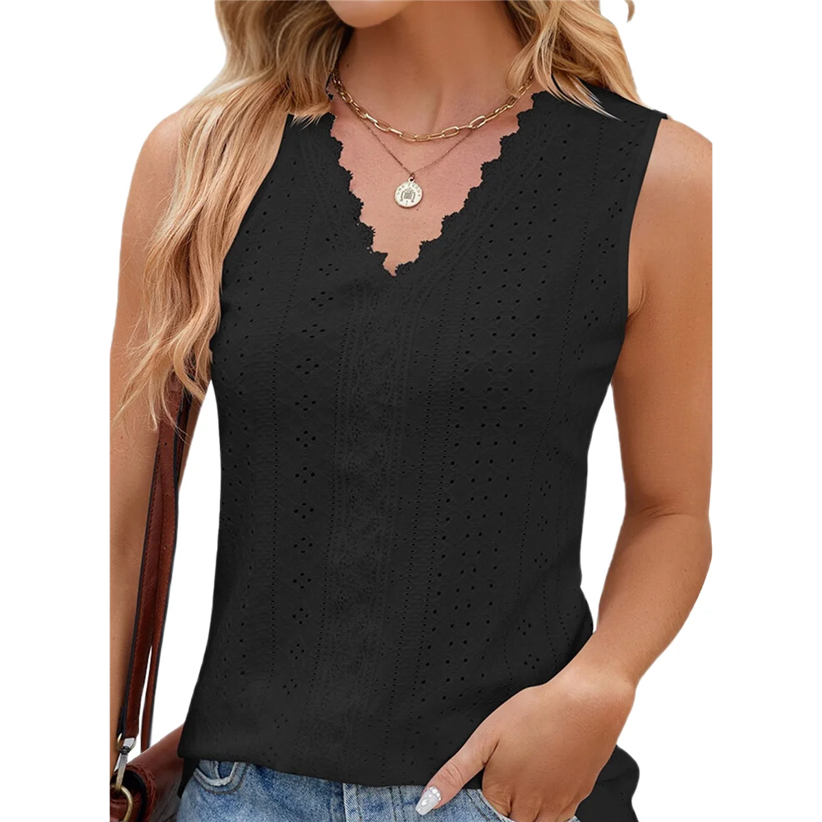 Women'S Trendy Tank Tops Eyelet Embroidery Sleeveless V-Neck Tank Shirts for Daily Casual Black XL
Women'S Trendy Tank Tops Eyelet Embroidery Sleeveless V-Neck Tank Shirts for Daily Casual Black XL