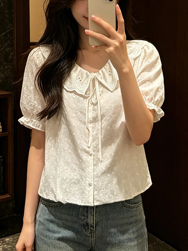 plus Size Summer New Style Embroidered Lace Doll Collar Shirt with Bow Tie Short Sleeve Versatile Top for Women Korean Commut...
plus Size Summer New Style Embroidered Lace Doll Collar Shirt with Bow Tie Short Sleeve Versatile Top for Women Korean Commut...