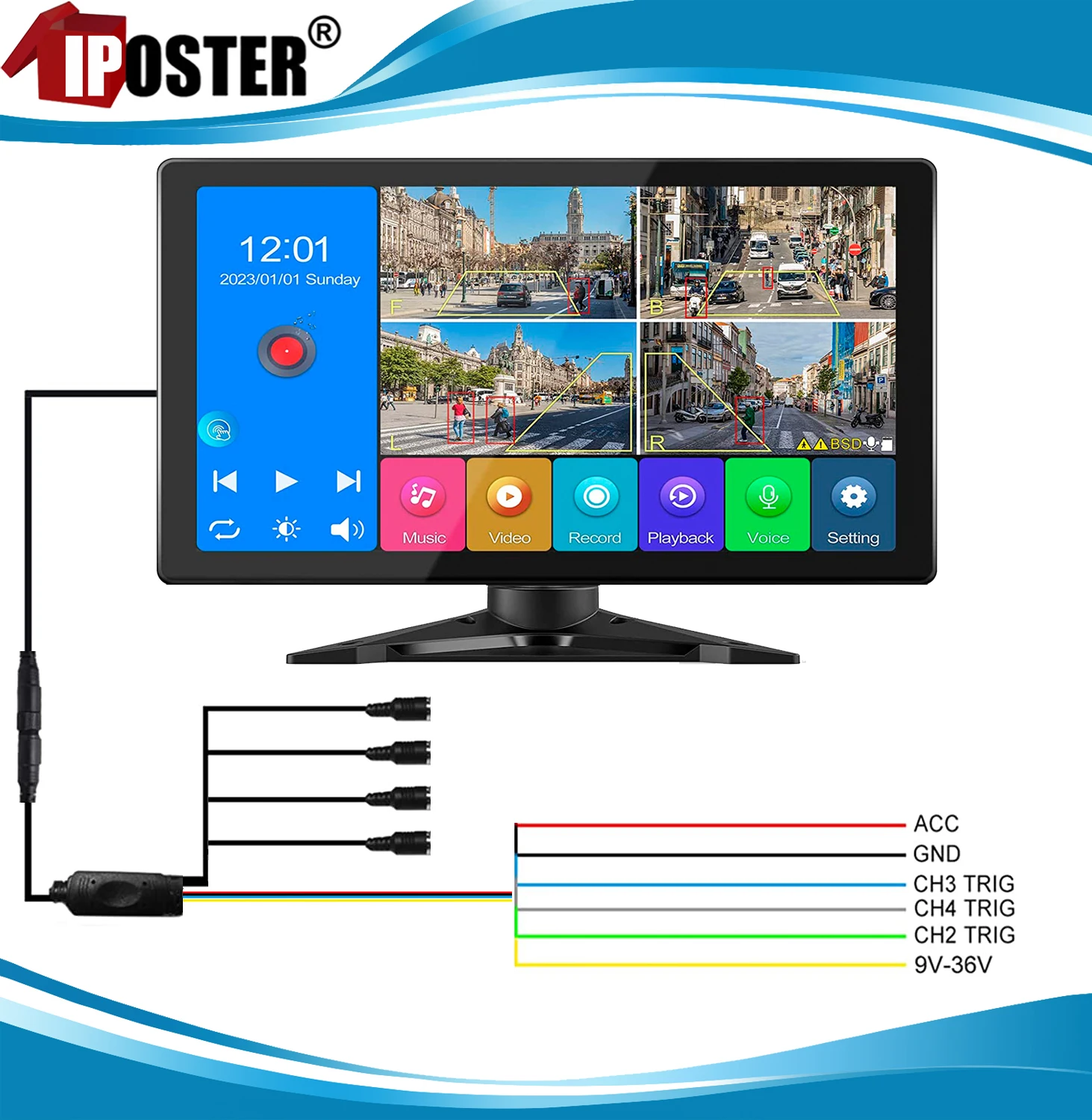 iPoster 10.1 Inch Touch Screen Quad Monitor With Built-in BSD AI Detection DVR Loop Recording 12-36V For Caravan Trailer Rv Van
iPoster 10.1 Inch Touch Screen Quad Monitor With Built-in BSD AI Detection DVR Loop Recording 12-36V For Caravan Trailer Rv Van