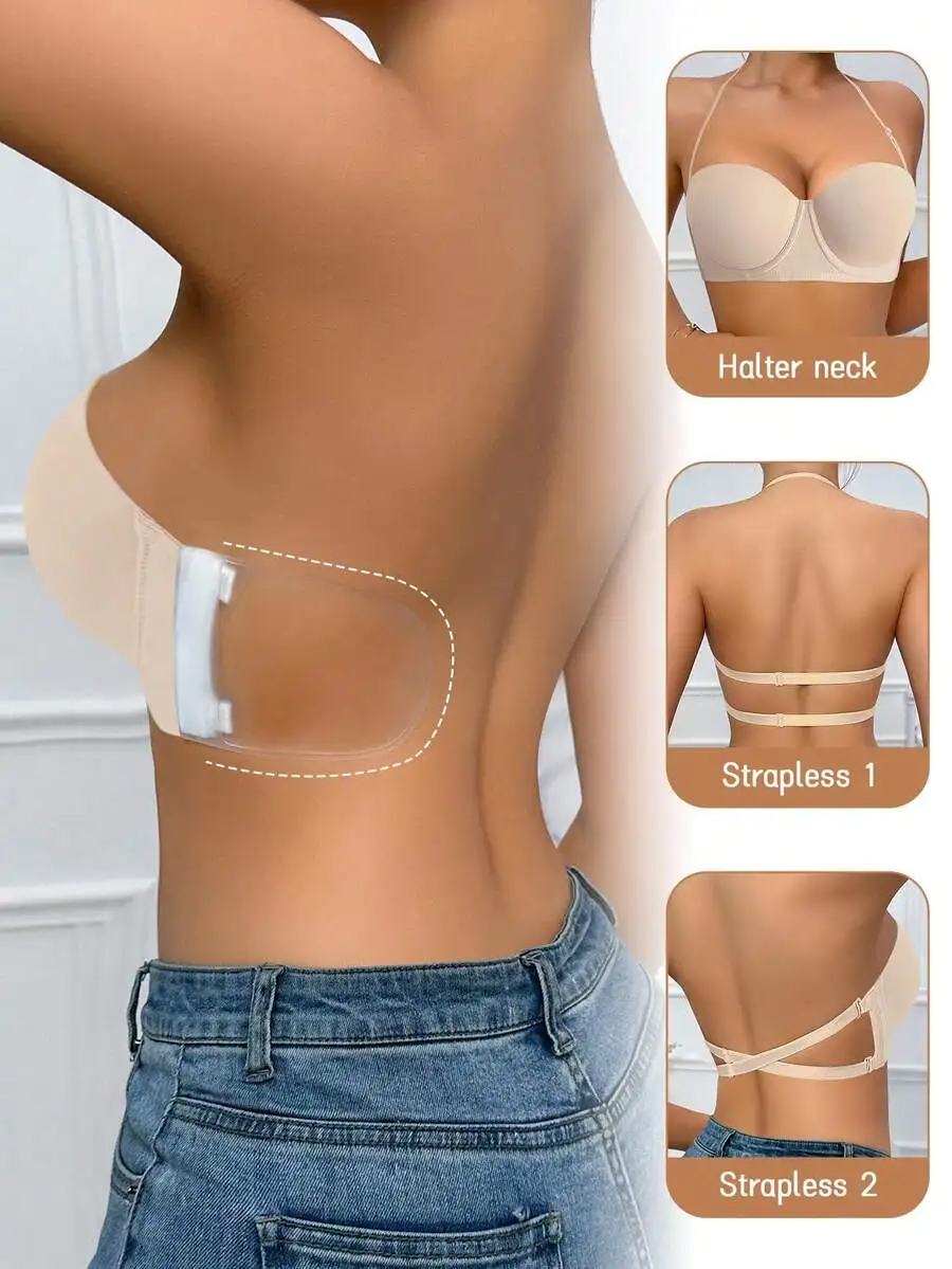 Beige Smooth Underwire Half Cup Bra with Halter Neck and Strapless Back Options
Beige Smooth Underwire Half Cup Bra with Halter Neck and Strapless Back Options