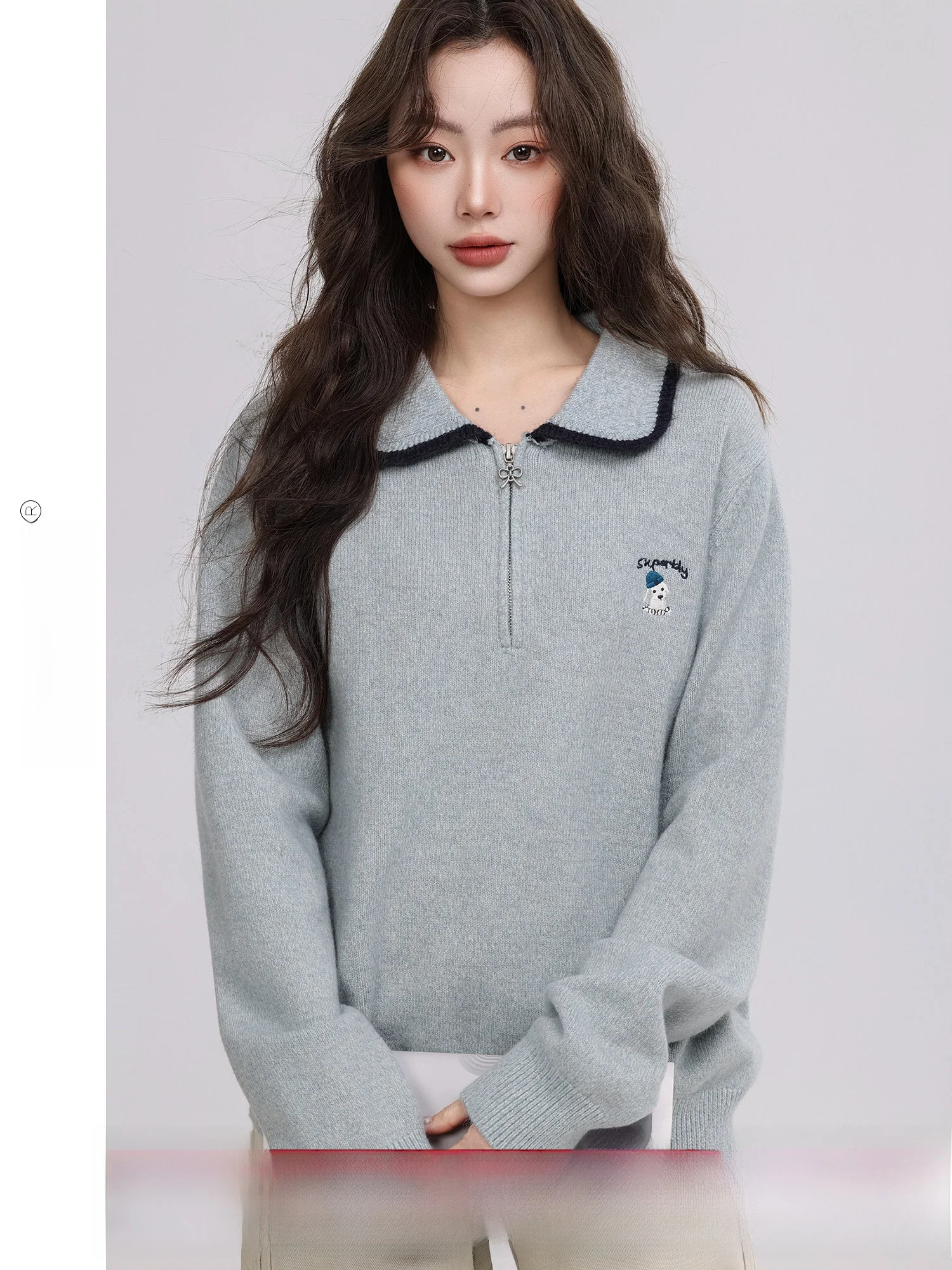 Retro Sle Loose Fit ey Blue Embroidered Sweater for Women Anti-Aging Spring New Arrival Soft Polyester Fiber Doll Collar
Retro Sle Loose Fit ey Blue Embroidered Sweater for Women Anti-Aging Spring New Arrival Soft Polyester Fiber Doll Collar