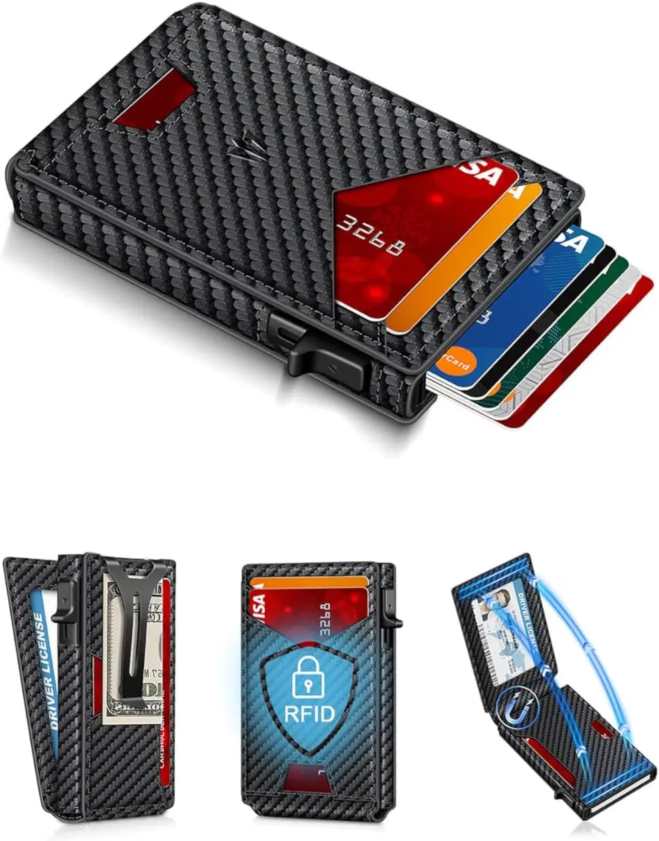 Slim RFID Blocking Wallet for Men, Pop Up Card Holder with Money Clip & ID Window, Holds 9-13 Cards, Aluminum Front Pocket Bifold
Slim RFID Blocking Wallet for Men, Pop Up Card Holder with Money Clip & ID Window, Holds 9-13 Cards, Aluminum Front Pocket Bifold