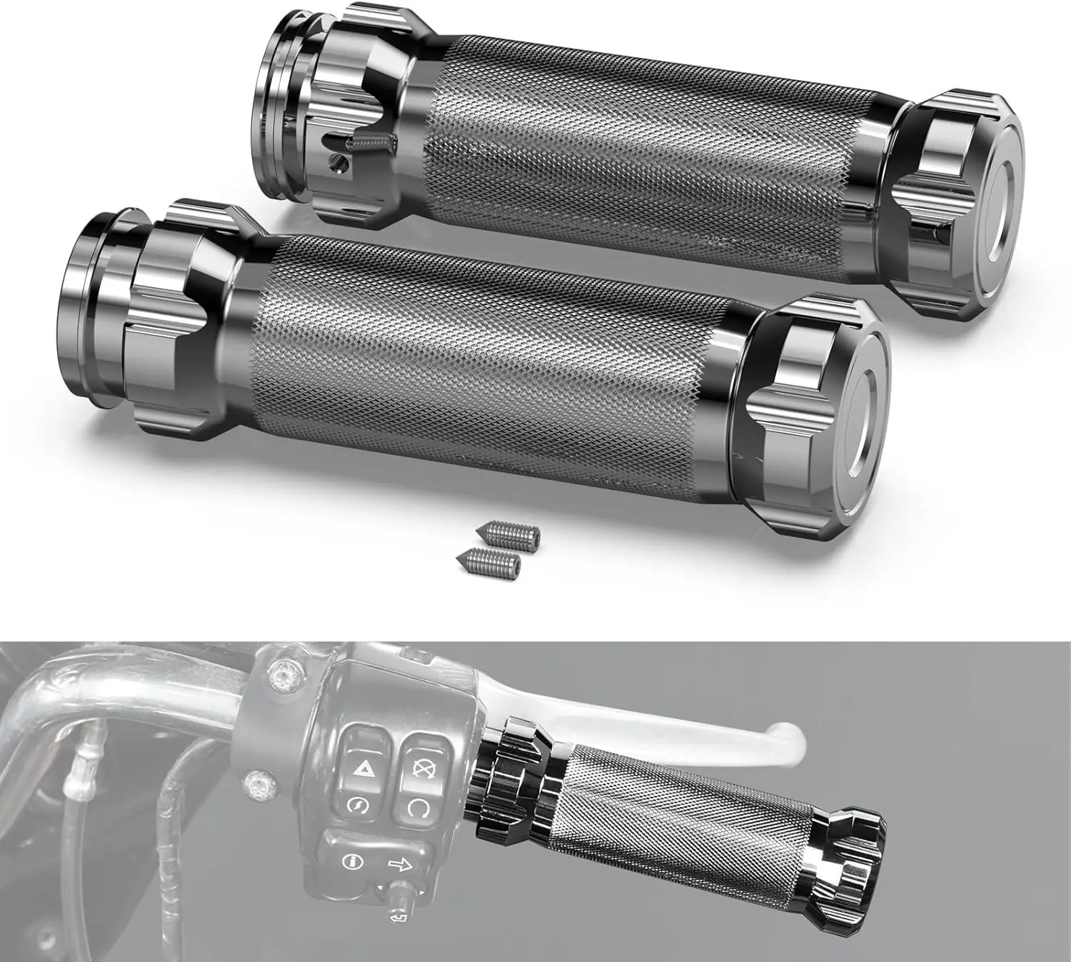 Chrome-Plating Hand Grips Hand Holding Grips Compatible with Harley CVO Limited FLHTKSE 2014-2021, Road Glide Limited FLTRK 2020
Chrome-Plating Hand Grips Hand Holding Grips Compatible with Harley CVO Limited FLHTKSE 2014-2021, Road Glide Limited FLTRK 2020