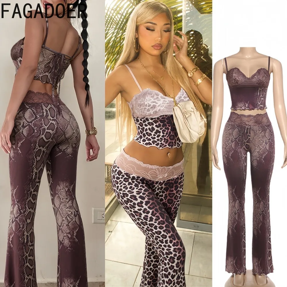 FAGADOER Sexy Lace Patchwork 2 Pieces Set for Woman Outfits Spaghetti Strap Backless Crop Top + Pants Female Streetwear Clothing
FAGADOER Sexy Lace Patchwork 2 Pieces Set for Woman Outfits Spaghetti Strap Backless Crop Top + Pants Female Streetwear Clothing