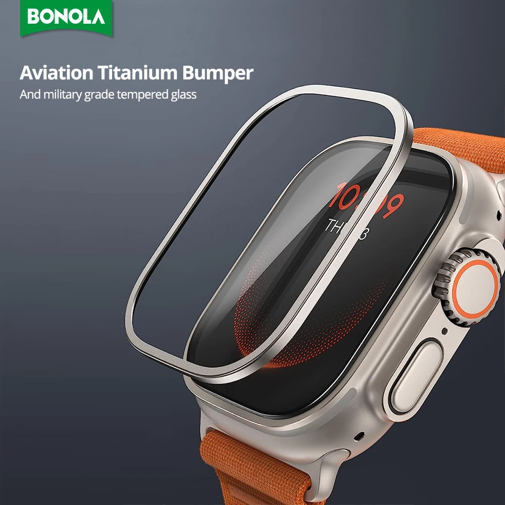 Bonola Titanium Screen Protector for Apple Watch Ultra Titanium Bumper Frame Case Tempered Glass Film for iWatch Ultra 49mm 
Bonola Titanium Screen Protector for Apple Watch Ultra Titanium Bumper Frame Case Tempered Glass Film for iWatch Ultra 49mm