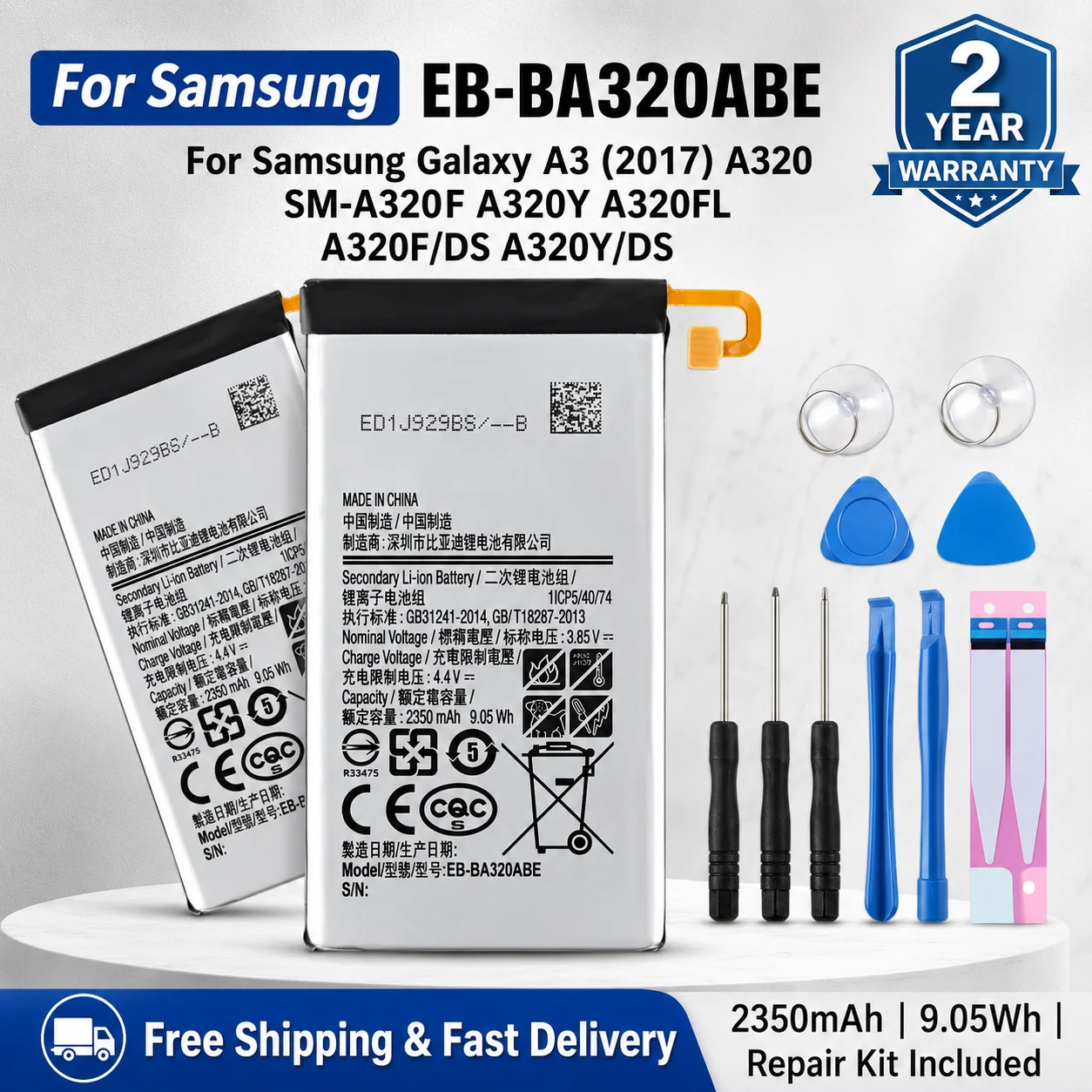 2350mAh Mobile Phone Battery EB-BA320ABE for Samsung A3 2017 SM-A320 All Versions
2350mAh Mobile Phone Battery EB-BA320ABE for Samsung A3 2017 SM-A320 All Versions
