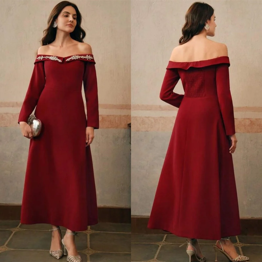 Customized Formal Burgundy Jersey Evening Dress Exquisite Strapless Off The Shoulder Long Sleeves Crystal Homecoming D
Customized Formal Burgundy Jersey Evening Dress Exquisite Strapless Off The Shoulder Long Sleeves Crystal Homecoming D