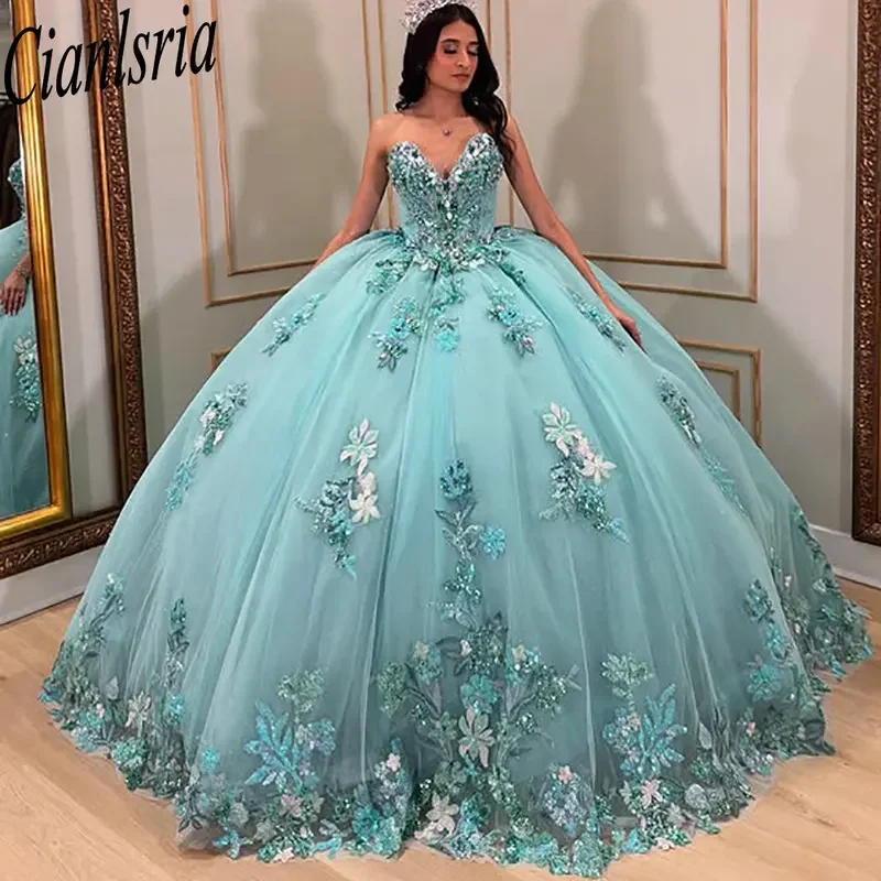 Light blue sweetheart sleepveless quinceanera dresses ball gown floral appliques lace sweet 15 años customized Mexican
Light blue sweetheart sleepveless quinceanera dresses ball gown floral appliques lace sweet 15 años customized Mexican