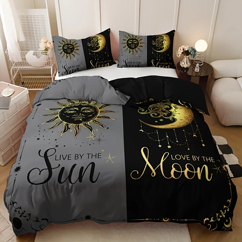 HD Printed Duvet Cover Set with Sun Letters - 1 Duvet Cover + 2 Pillowcases for Home And Dormitory Black Gray Golden
HD Printed Duvet Cover Set with Sun Letters - 1 Duvet Cover + 2 Pillowcases for Home And Dormitory Black Gray Golden