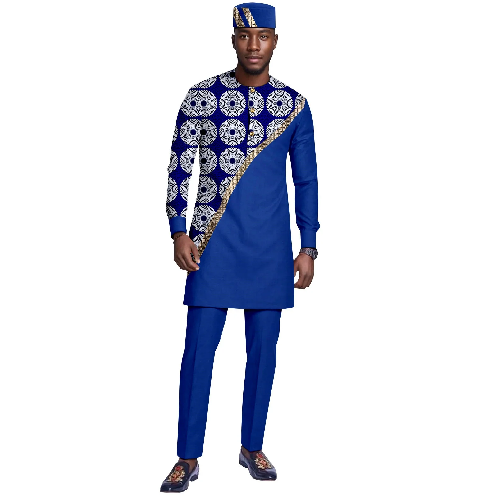 African ethnic cotton men's casual three-piece set (shirt + pants + hat) African men's clothing, Bajin Ri Chi, brocade and embro
African ethnic cotton men's casual three-piece set (shirt + pants + hat) African men's clothing, Bajin Ri Chi, brocade and embro