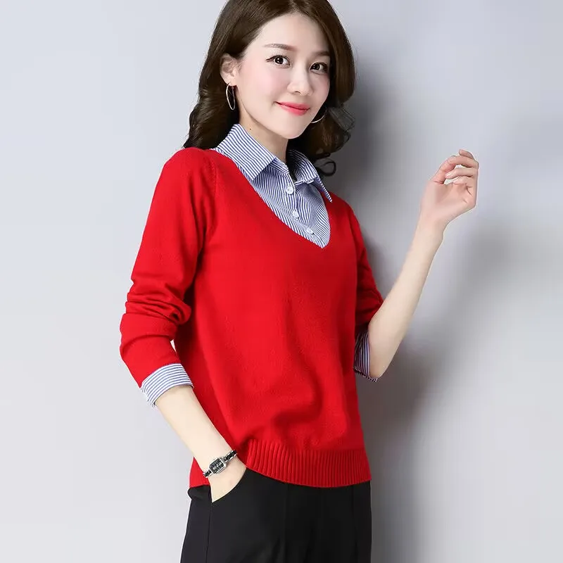 New Women's Shirt-Collar Knit Sweater 2025 Spring Autumn Fashion Stripe Patchwork Sweater Female Casual Hoodie Loose knit Shirt
New Women's Shirt-Collar Knit Sweater 2025 Spring Autumn Fashion Stripe Patchwork Sweater Female Casual Hoodie Loose knit Shirt