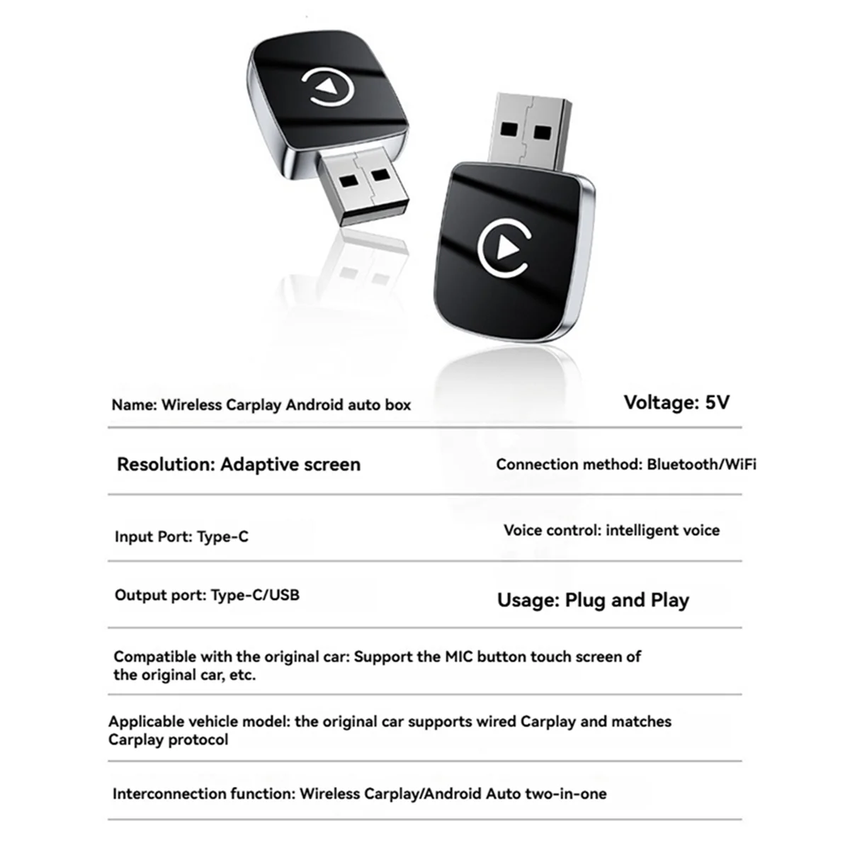 A07I 2 in 1 CarPlay Wired to Wireless CarPlay & Android Auto Adapter Type-C/USB Ai Box WiFi Bluetooth CarPlay
A07I 2 in 1 CarPlay Wired to Wireless CarPlay & Android Auto Adapter Type-C/USB Ai Box WiFi Bluetooth CarPlay