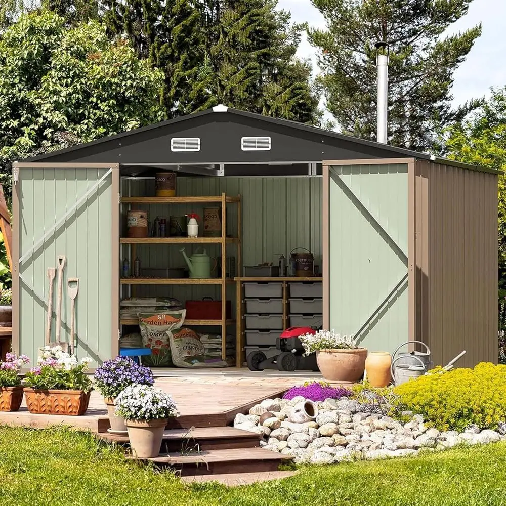 Металлический навес для улицы 10x8 футов — запираемый дом для хранения вещей для сада, патио или газона, коричневый
Металлический навес для улицы 10x8 футов — запираемый дом для хранения вещей для сада, патио или газона, коричневый