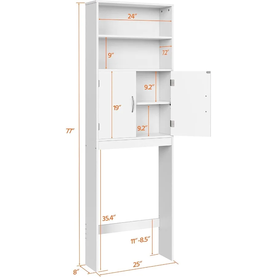 White Over-Toilet Cabinet with Adjustable Shelves, Double-Door Storage for Small Bathroom Space-Saving Organization
White Over-Toilet Cabinet with Adjustable Shelves, Double-Door Storage for Small Bathroom Space-Saving Organization