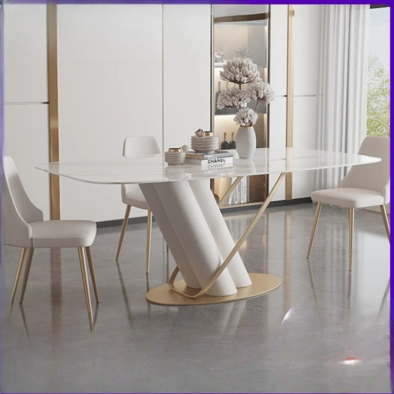 Modern light luxury simple rock slab dining table chair combination design creative golden size apartment restaurant
Modern light luxury simple rock slab dining table chair combination design creative golden size apartment restaurant