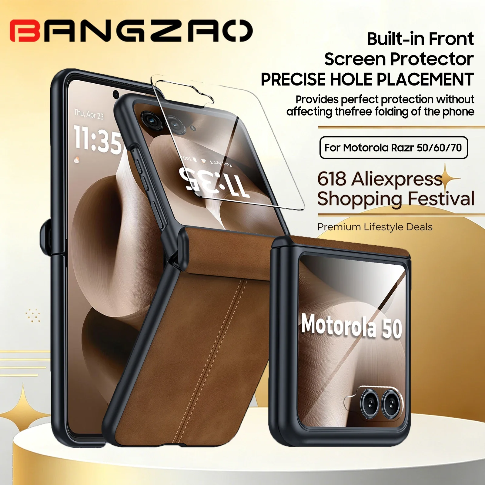 618 Sale For Moto Razr 50/60/70 Case Magnetic Hinge Protection Leather Cover With 9H Screen Protector Wireless Charging-Brown
618 Sale For Moto Razr 50/60/70 Case Magnetic Hinge Protection Leather Cover With 9H Screen Protector Wireless Charging-Brown