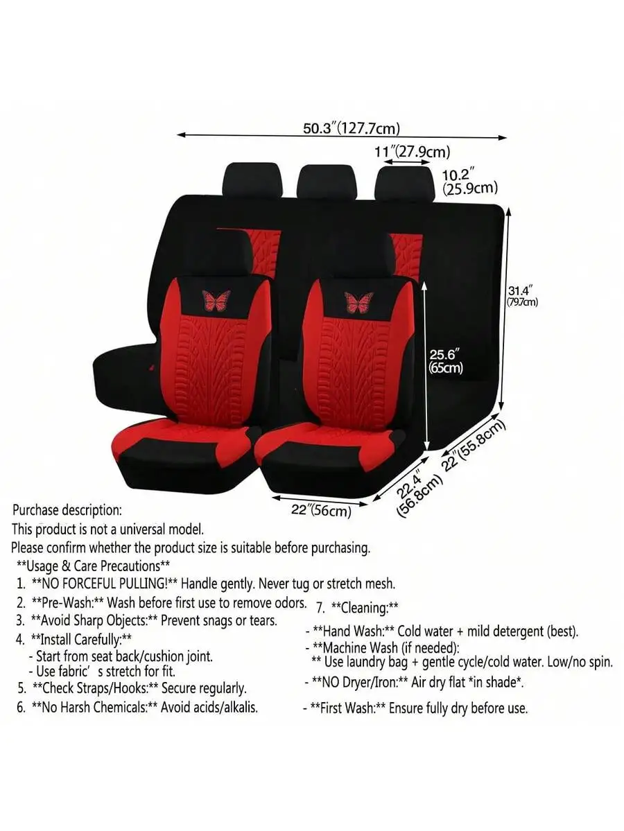 9pcs Car Seat Cover Set Red Black Butterfly Design Polyester Airbag Compatible For Truck SUV Van
9pcs Car Seat Cover Set Red Black Butterfly Design Polyester Airbag Compatible For Truck SUV Van
