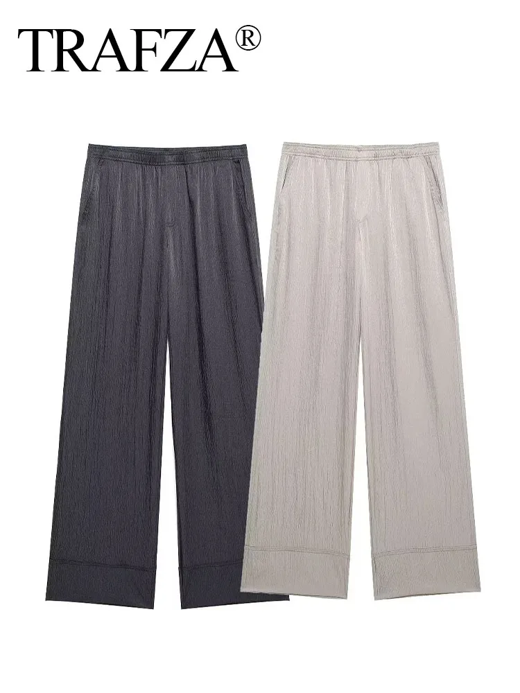TRAFZA 2024 Women Casual Elastic Waist Loose Trousers Woman Chic Solid Side Pockets High Waist Wide Leg Pants Streetwear
TRAFZA 2024 Women Casual Elastic Waist Loose Trousers Woman Chic Solid Side Pockets High Waist Wide Leg Pants Streetwear
