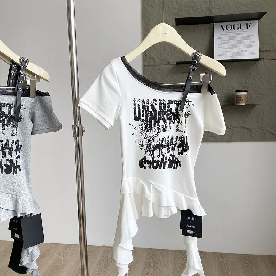 Y2k Clothes Women Short Sleeve T Shirt Off Shoulder Letter Print T Shirts Fitted Slanted Neck Tee Asymmetrical Hem Cropped Top
Y2k Clothes Women Short Sleeve T Shirt Off Shoulder Letter Print T Shirts Fitted Slanted Neck Tee Asymmetrical Hem Cropped Top