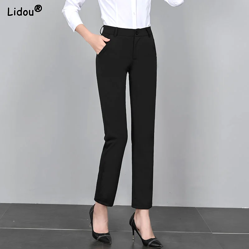 Office Lady Pockets Fake Zippers Button Ankle-length Pants Pencil Solid Formal Women's Clothing High Waist Spring Summer Thin
Office Lady Pockets Fake Zippers Button Ankle-length Pants Pencil Solid Formal Women's Clothing High Waist Spring Summer Thin