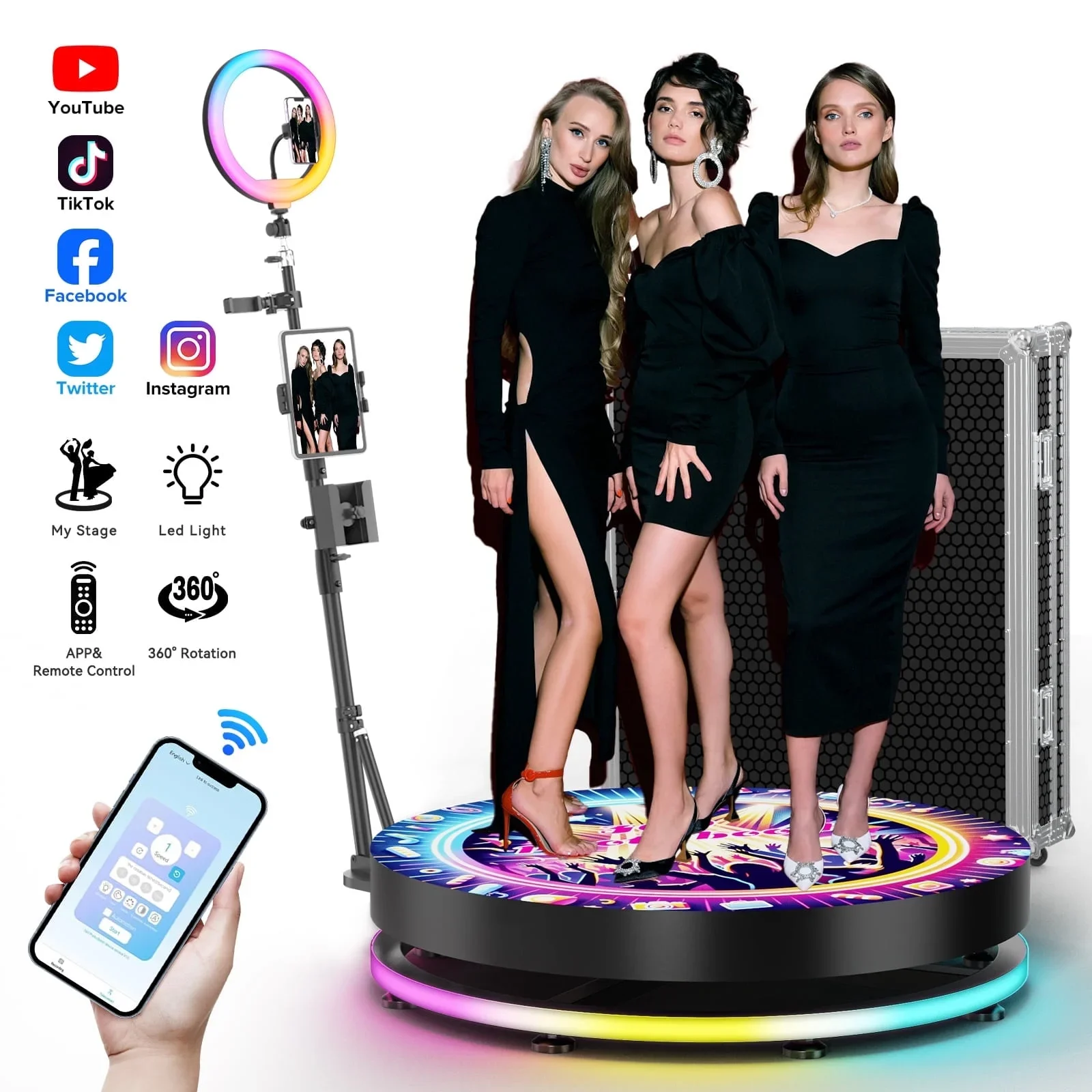 Portable 360 Photo Booth Machine with App/Remote Control Automatic Roating 360photo Booth with Red Ring Light for Party Events
Portable 360 Photo Booth Machine with App/Remote Control Automatic Roating 360photo Booth with Red Ring Light for Party Events