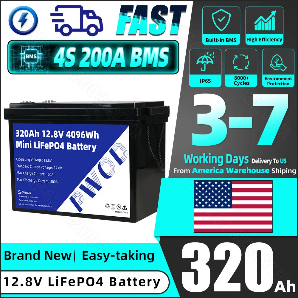 12V 320Ah Lifepo4 Battery Pack 200A BMS Grade A Lifepo4 Cells Max Output 2400W Rechargeable For Outdoor Camping Bankup US STOCK
12V 320Ah Lifepo4 Battery Pack 200A BMS Grade A Lifepo4 Cells Max Output 2400W Rechargeable For Outdoor Camping Bankup US STOCK