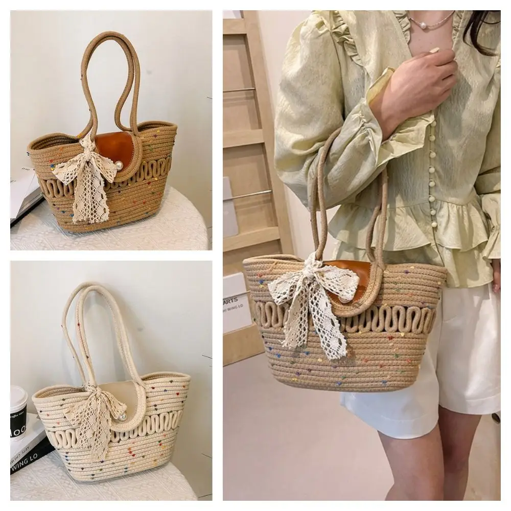Casual Sweet Weave Straw Bag Large Capacity Lace Ribbon Woman Beach Tote Bag Summer Hollow Out Bucket Handbag Holiday
Casual Sweet Weave Straw Bag Large Capacity Lace Ribbon Woman Beach Tote Bag Summer Hollow Out Bucket Handbag Holiday
