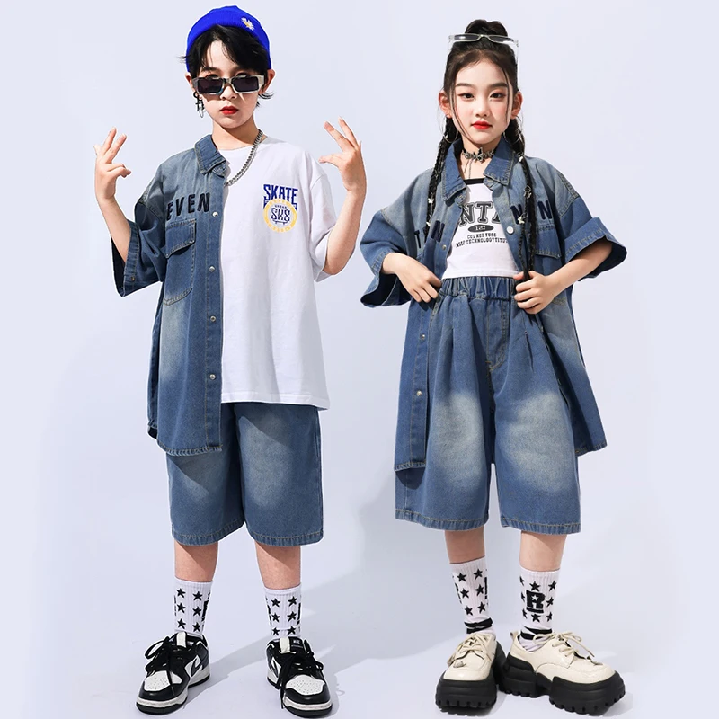 Children Jazz Dance Costume Hip Hop Kpop Stage Wear Street Dance Set White T-Shirt Denim Shirts Shorts Fashion Clothes AMY383
Children Jazz Dance Costume Hip Hop Kpop Stage Wear Street Dance Set White T-Shirt Denim Shirts Shorts Fashion Clothes AMY383