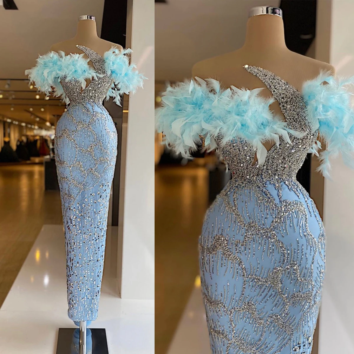 Sexy Blue Mermaid Prom Dresses Feather Off Shoulder Beads Birthday Party Evening Gowns Robe De Bal Sweep Train
Sexy Blue Mermaid Prom Dresses Feather Off Shoulder Beads Birthday Party Evening Gowns Robe De Bal Sweep Train