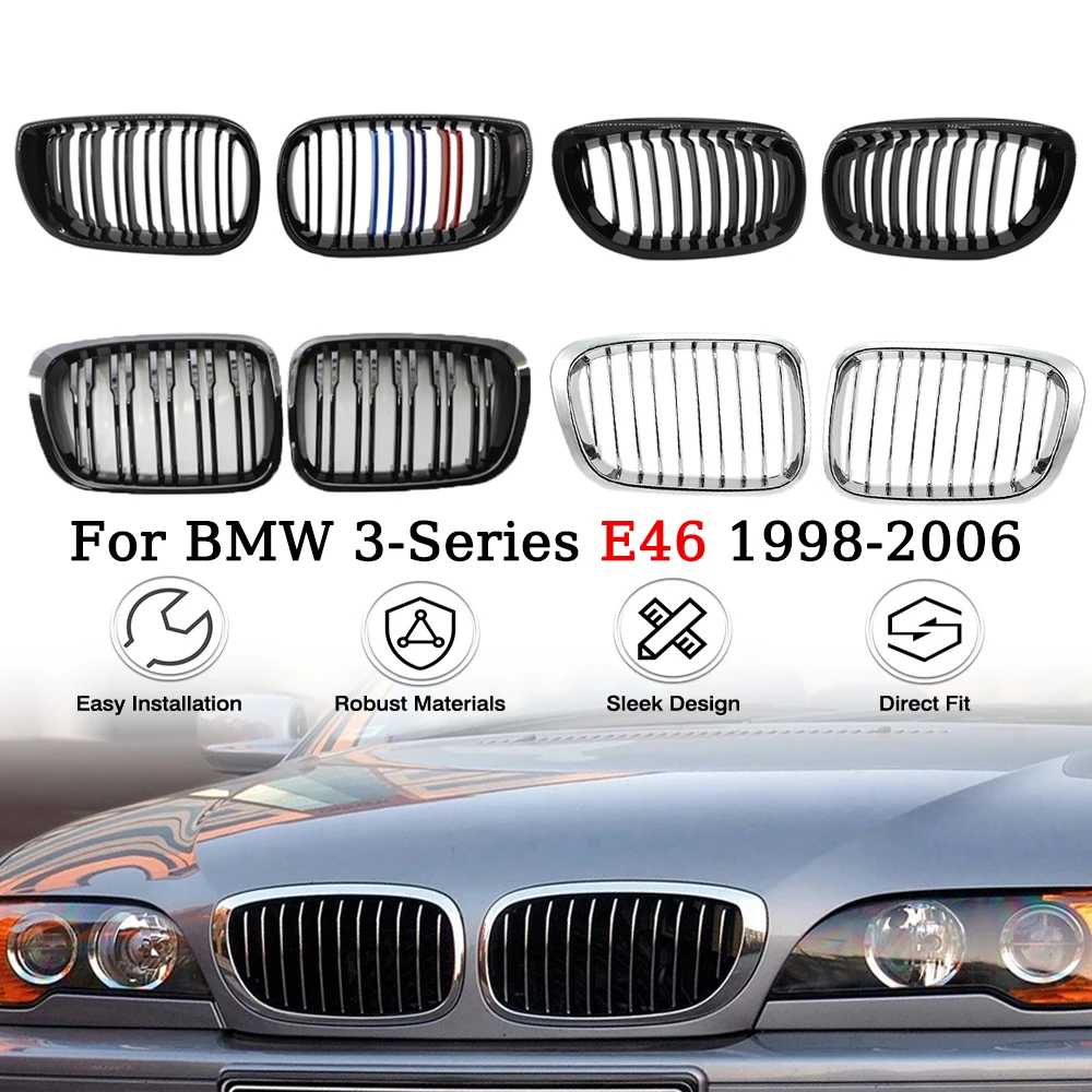 Front Bumper Kidney Grille Racing Grills For BMW 3 Series E46 1998-2006 Replacement Single Double Slat Gloss Black Grilles 
Front Bumper Kidney Grille Racing Grills For BMW 3 Series E46 1998-2006 Replacement Single Double Slat Gloss Black Grilles