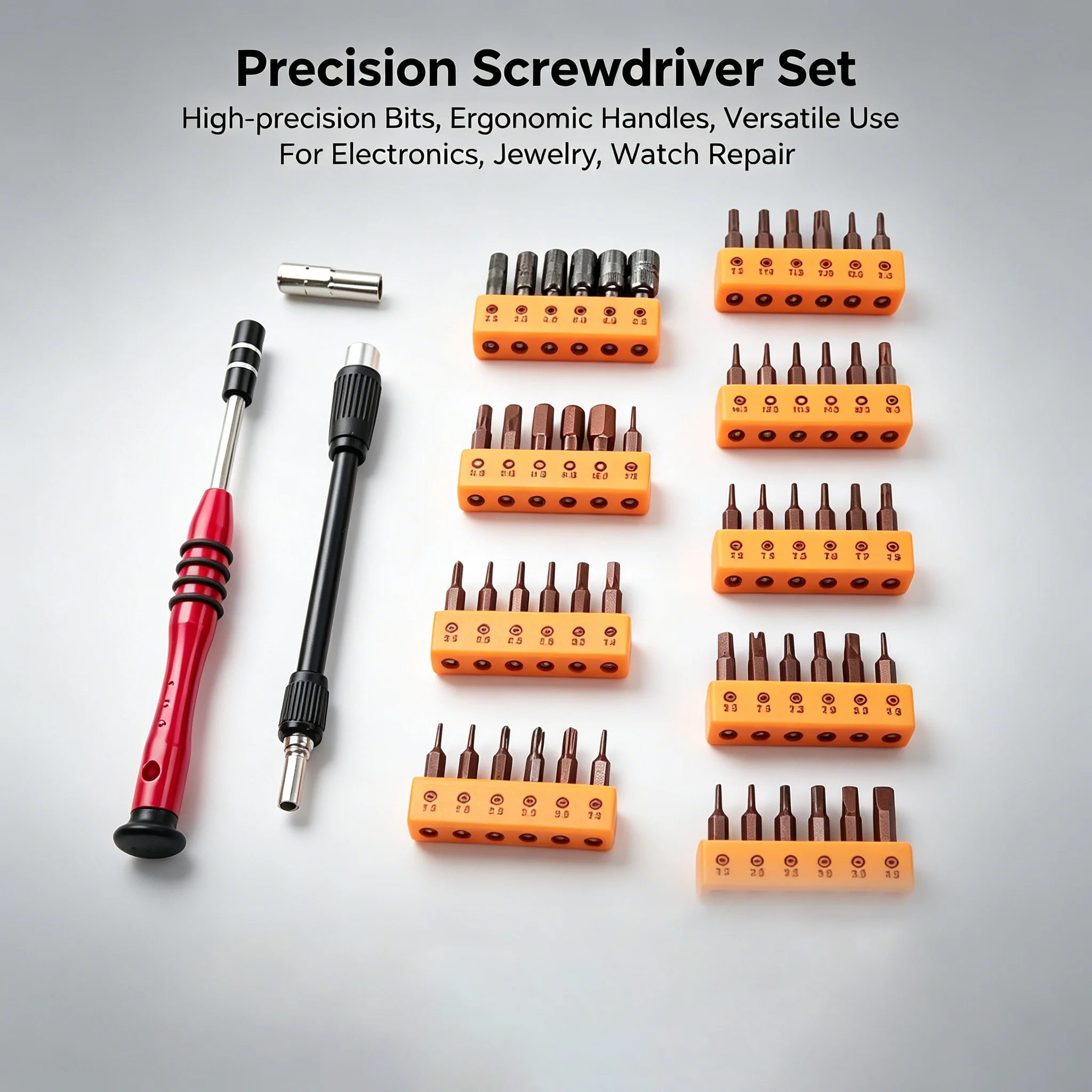 Precision Screwdriver Bit Set, S2 Steel Hex Shank with Extension Adapter for Phone & Electronics Repair
Precision Screwdriver Bit Set, S2 Steel Hex Shank with Extension Adapter for Phone & Electronics Repair