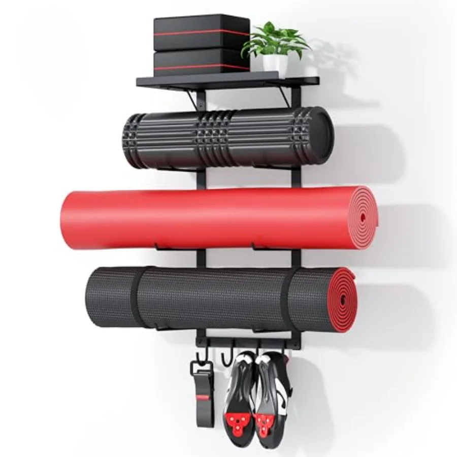 Yoga Mat Holder Wall Mount, Yoga Accessory Mat Storage Rack, Home Gym Accessories Organizer, Floating Shelf and Hooks for Hangi
Yoga Mat Holder Wall Mount, Yoga Accessory Mat Storage Rack, Home Gym Accessories Organizer, Floating Shelf and Hooks for Hangi