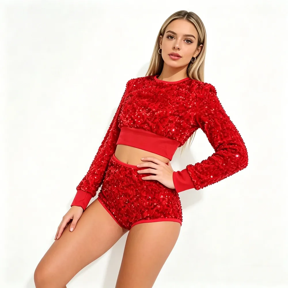 Glitter Sequins Tops Shorts Women Jazz Dance Outfit Nightclub Party Gogo Dancer Group Stage Performance Costume 2 Piece Set
Glitter Sequins Tops Shorts Women Jazz Dance Outfit Nightclub Party Gogo Dancer Group Stage Performance Costume 2 Piece Set