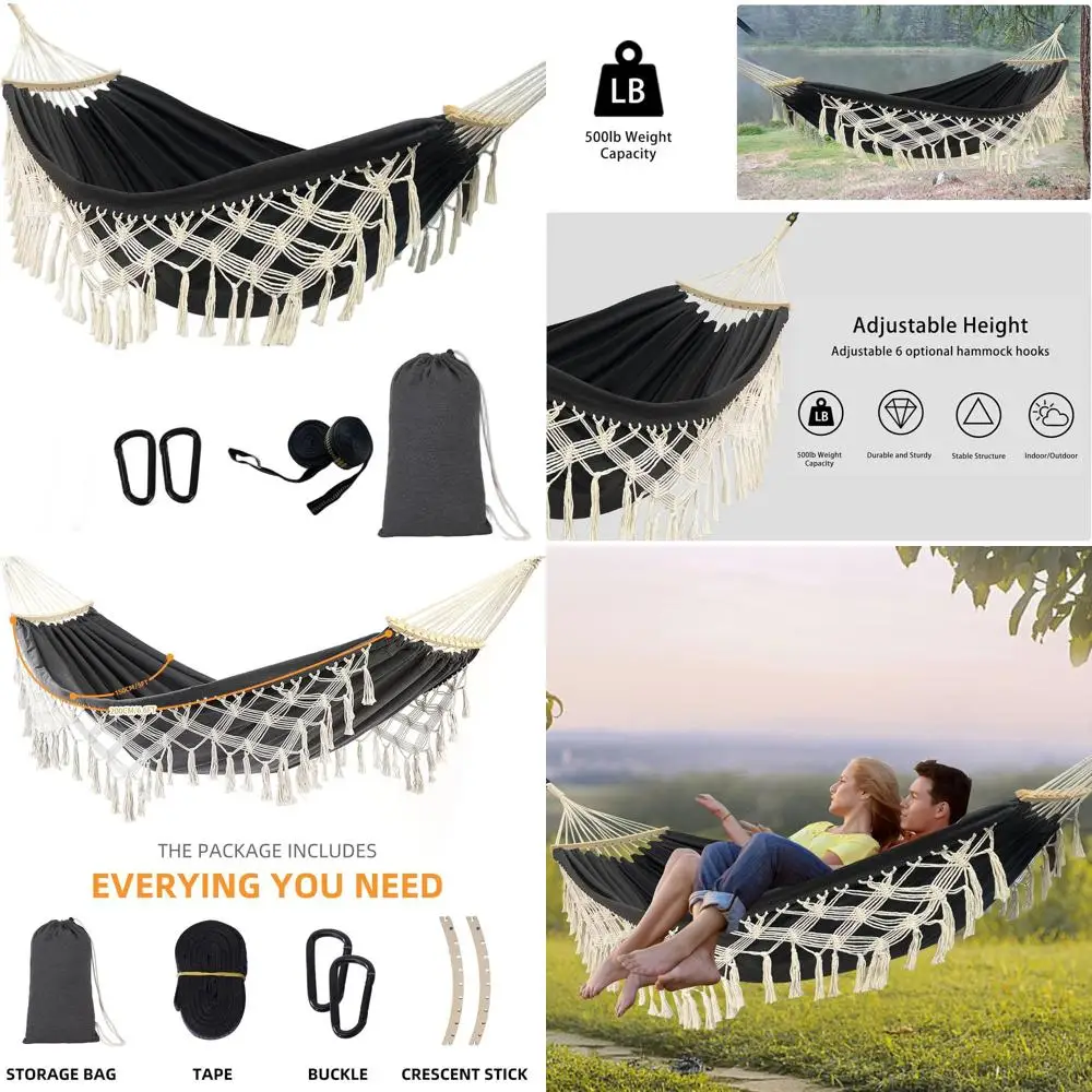 Double Hammock Swing for Indoor/Outdoor Use - Up to 500lbs, Macrame Style, Black & Gray
Double Hammock Swing for Indoor/Outdoor Use - Up to 500lbs, Macrame Style, Black & Gray