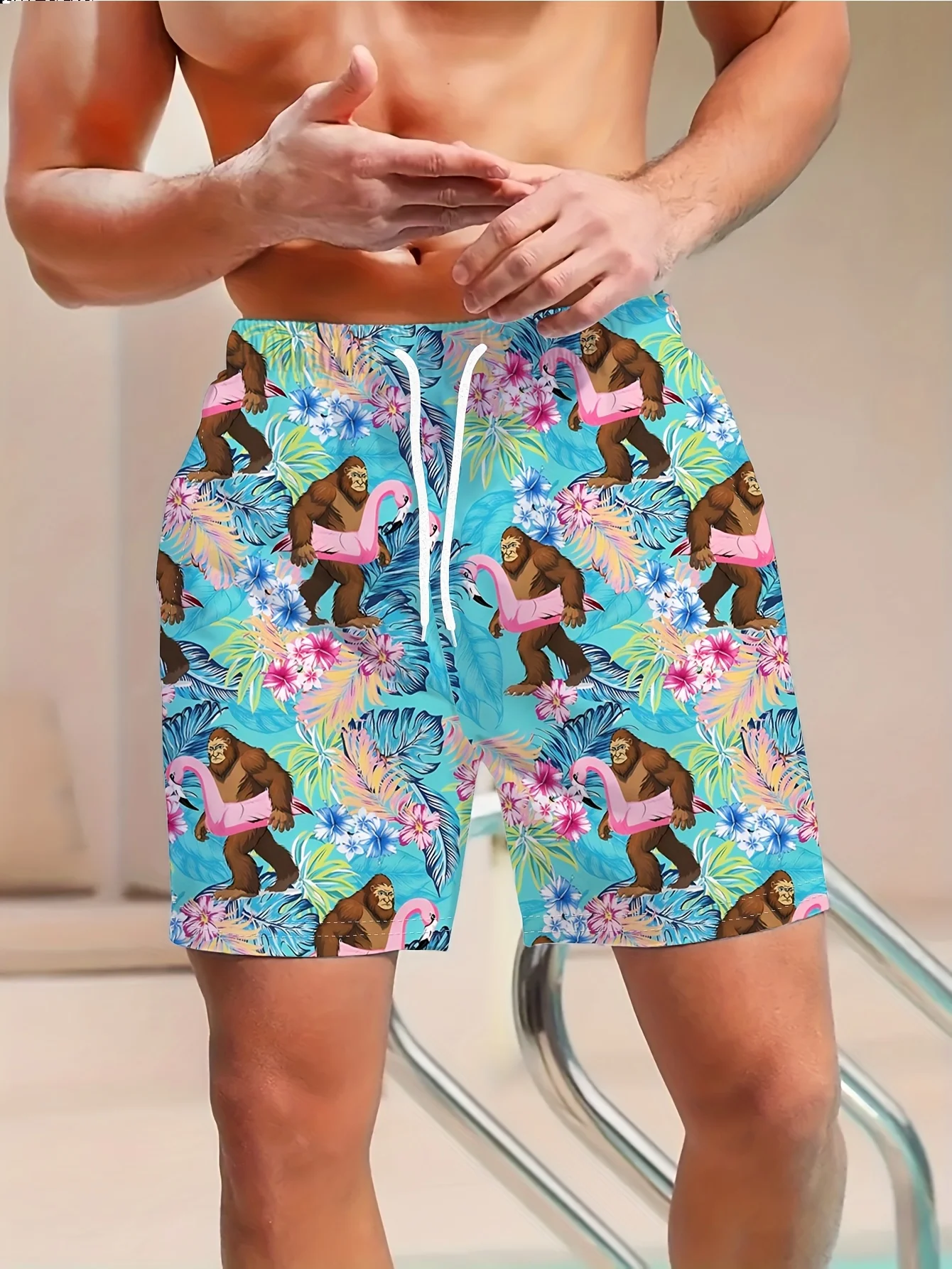 Men's Gorilla Flamingo Print Beach Shorts, Quick Dry Tropical Swim Trunks with Pockets, Funny Casual Board Shorts
Men's Gorilla Flamingo Print Beach Shorts, Quick Dry Tropical Swim Trunks with Pockets, Funny Casual Board Shorts