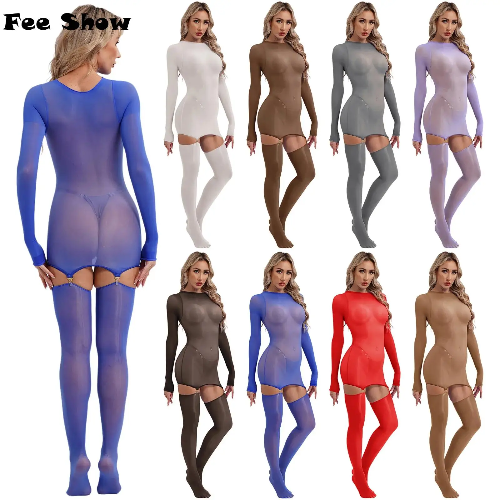 Womens Glossy Sheer Mini Bodycon Dress with Stockings Long Sleeve Open Crotch See-through Jumpsuit Lingerie Nightwear
Womens Glossy Sheer Mini Bodycon Dress with Stockings Long Sleeve Open Crotch See-through Jumpsuit Lingerie Nightwear