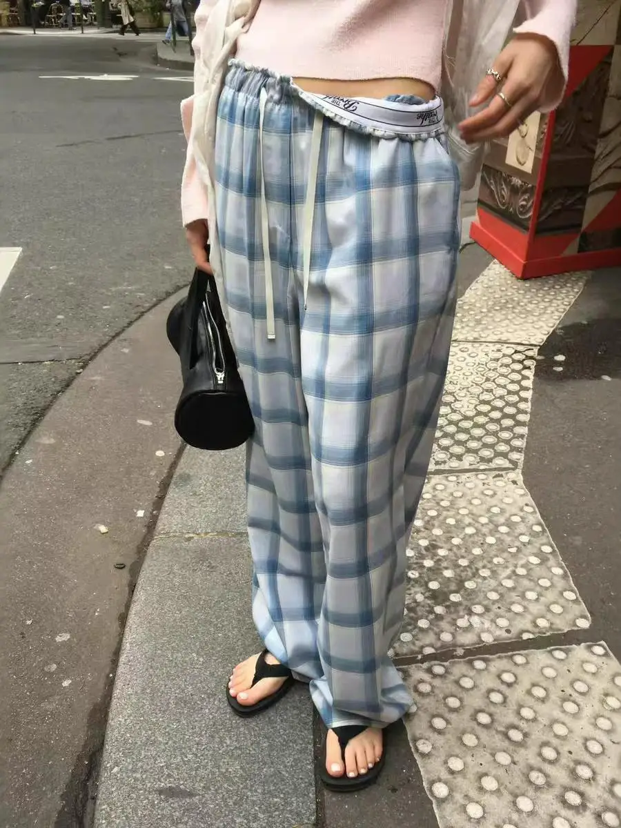 Loose Straight Leg Casual Pants Korean Style Drawstring Plaid Summer New Arrival Women's Comfortable Loose Fit Trousers
Loose Straight Leg Casual Pants Korean Style Drawstring Plaid Summer New Arrival Women's Comfortable Loose Fit Trousers