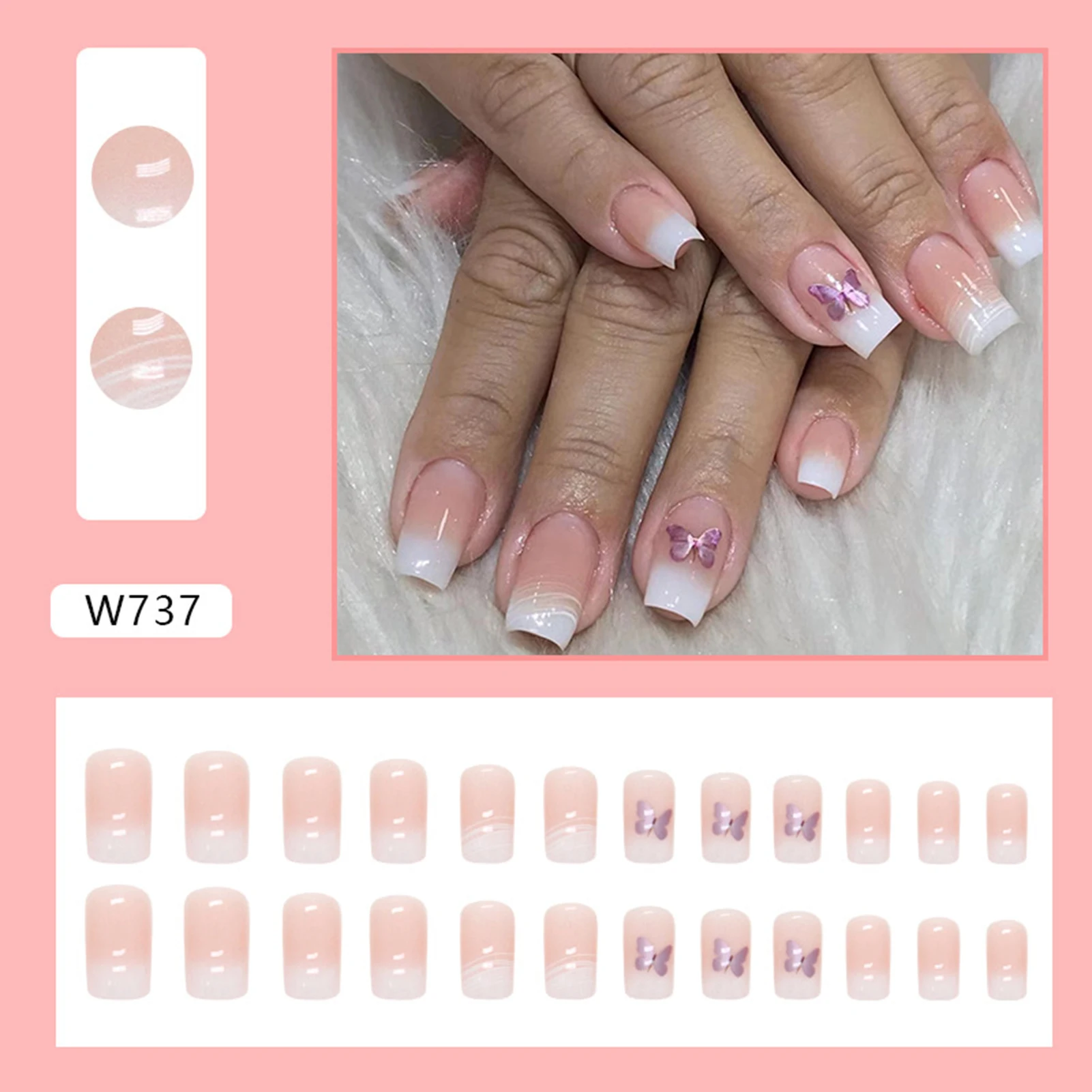 Butterfly Printed Pink White Fake Nails Sweet & Charming Reusable False Nails for Women and Girl Nail Salon MIAO
Butterfly Printed Pink White Fake Nails Sweet & Charming Reusable False Nails for Women and Girl Nail Salon MIAO