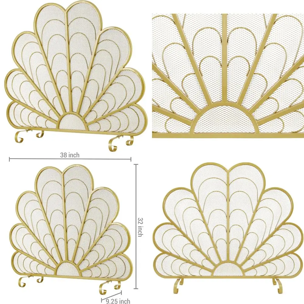 Stylish 38x32 Inch Peacock Feather Design Metal Fireplace Screen, Decorative Mesh Fire Guard with Elegant Curved Legs
Stylish 38x32 Inch Peacock Feather Design Metal Fireplace Screen, Decorative Mesh Fire Guard with Elegant Curved Legs