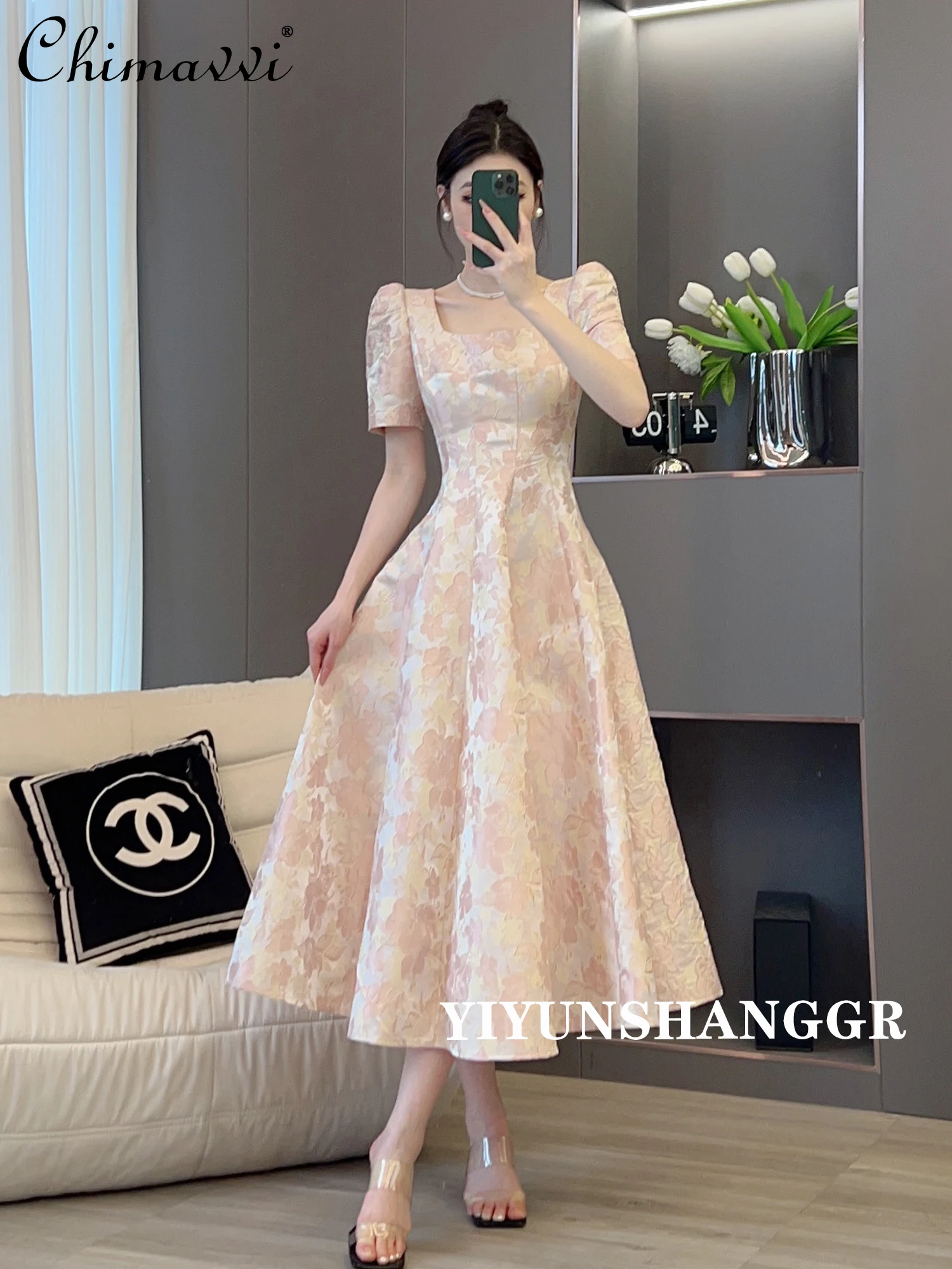 Pink Square Collar Short Sleeve Dress Women's 2024 Summer High-end Square Collar Slimming Temperament Long Party Dresses
Pink Square Collar Short Sleeve Dress Women's 2024 Summer High-end Square Collar Slimming Temperament Long Party Dresses