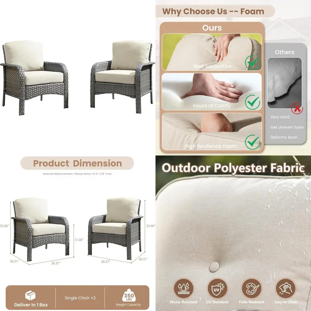 2-Piece Weather-Resistant Rattan Patio Furniture Set with Plush Cushions for Porch, Backyard, or Balcony in Beige
2-Piece Weather-Resistant Rattan Patio Furniture Set with Plush Cushions for Porch, Backyard, or Balcony in Beige