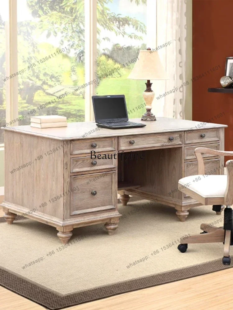 jj4 solid wood weathered gray old oak desk American study desk
jj4 solid wood weathered gray old oak desk American study desk