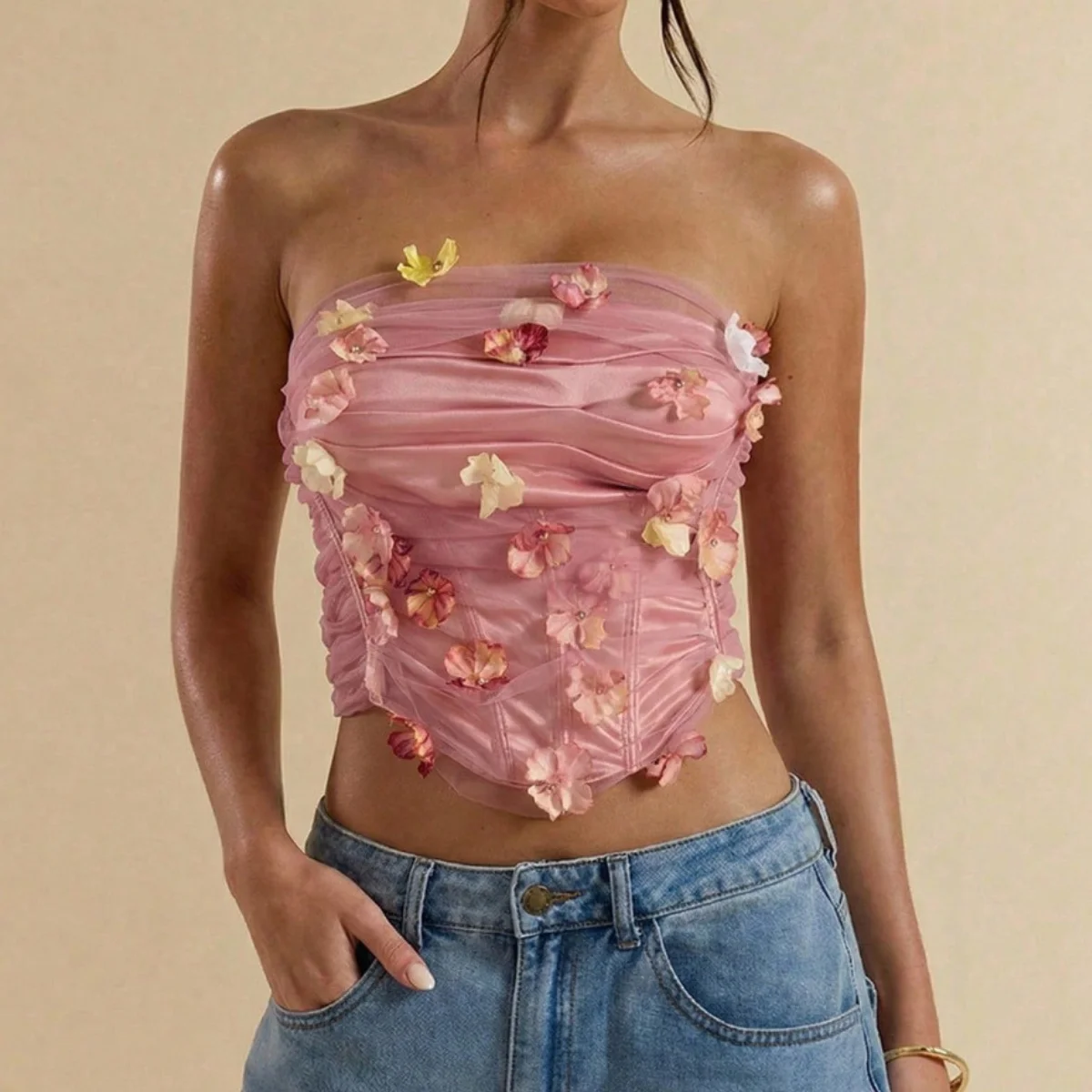 3D Flower Strapless Tube Tops Womens Romantic Corset Sexy Fishbone Camis Ropa Mujer Tank Top Female Slim Vests Summer Streetwear
3D Flower Strapless Tube Tops Womens Romantic Corset Sexy Fishbone Camis Ropa Mujer Tank Top Female Slim Vests Summer Streetwear
