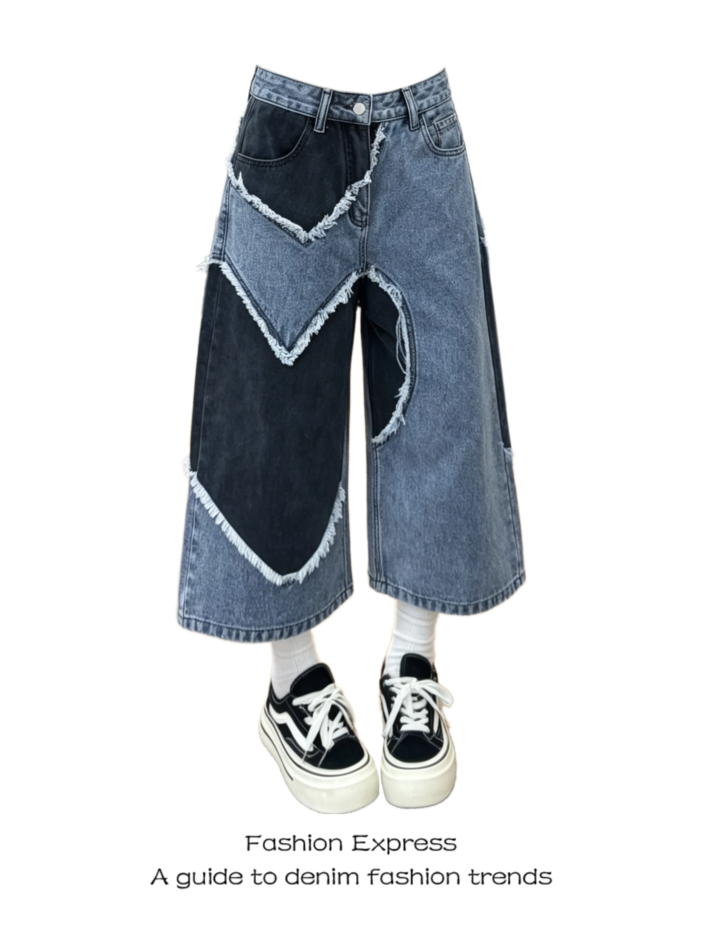 Summer New Women's Denim Pants High Waist Wide Leg Pocket Design Heart Splicing Color Block Seven-Quarter Length Straight Cut
Summer New Women's Denim Pants High Waist Wide Leg Pocket Design Heart Splicing Color Block Seven-Quarter Length Straight Cut