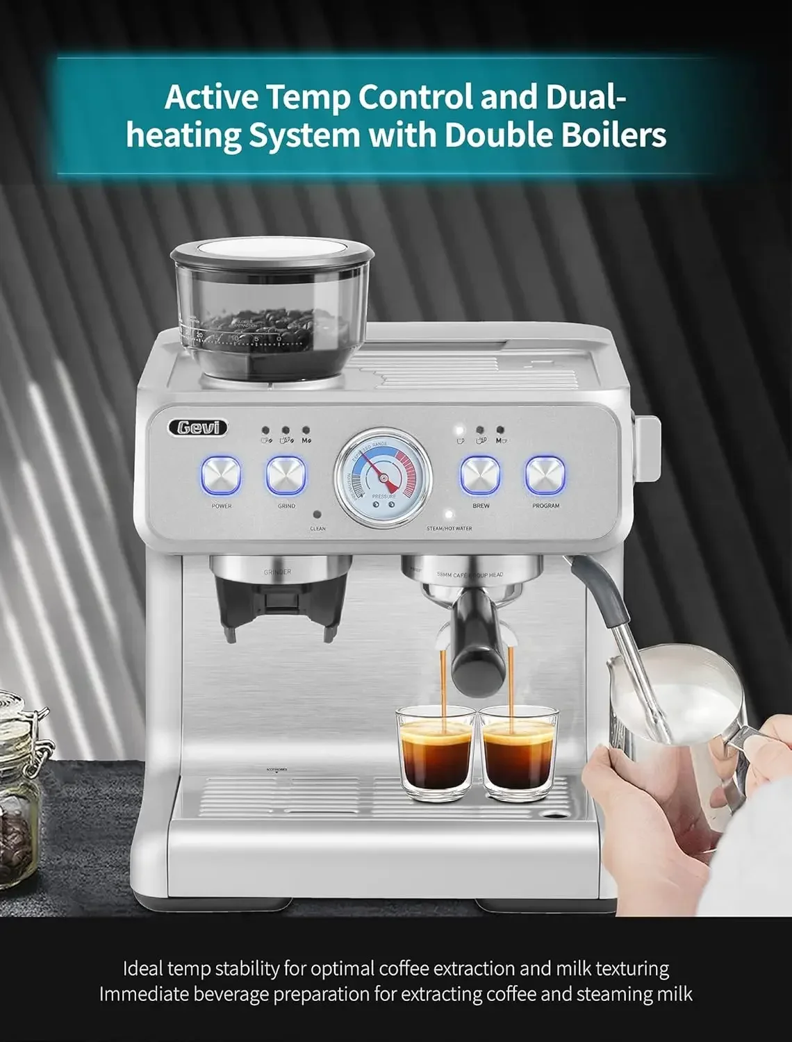 Gevi Espresso Machine 20 Bar With Grinder & Steam Wand – All in One Espresso Maker & Espresso Machine with Grinder for Home
Gevi Espresso Machine 20 Bar With Grinder & Steam Wand – All in One Espresso Maker & Espresso Machine with Grinder for Home